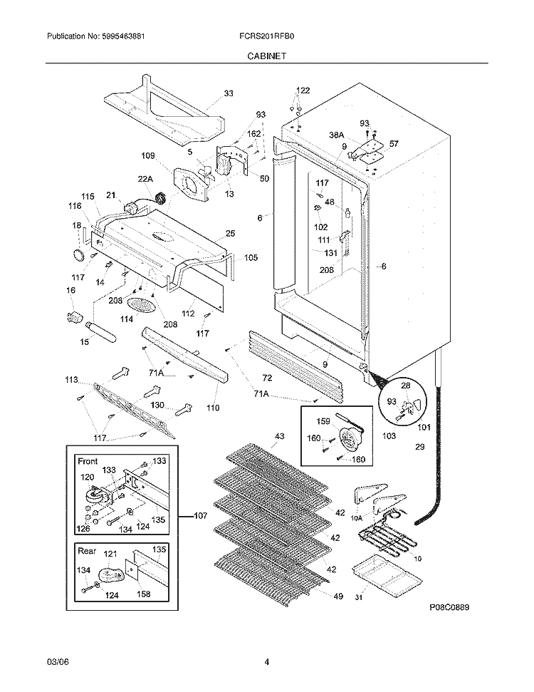 CABINET Diagram and Parts List for FCRS201RFB0  Frigidaire Refrigerator