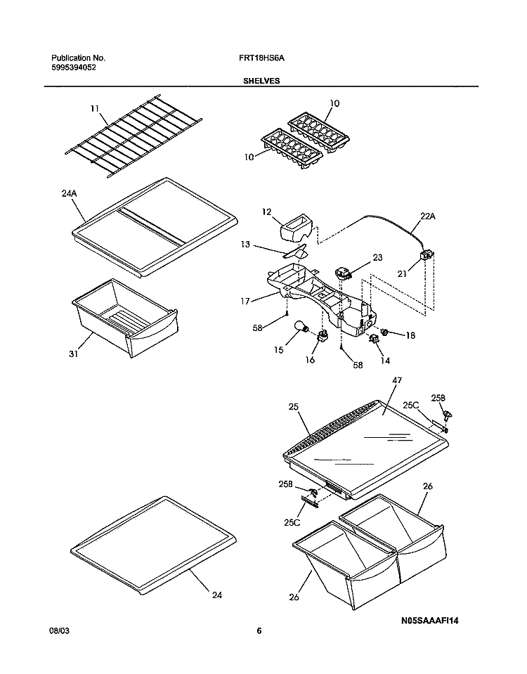 SHELVES Diagram and Parts List for FRT18HS6AWA  Frigidaire Refrigerator
