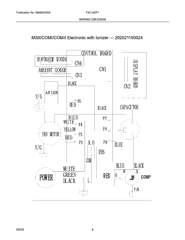WIRING DIAGRAM Diagram and Parts List for FAC125P1AA  Frigidaire Air Conditioner