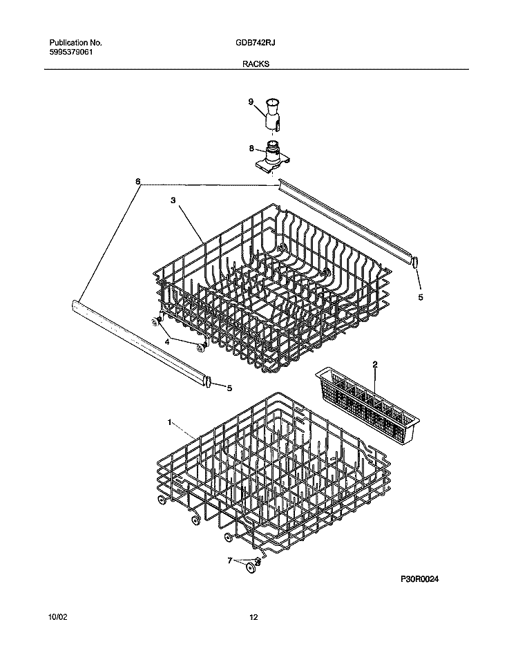 RACKS Diagram and Parts List for GDB742RJS3  Gibson Dishwasher