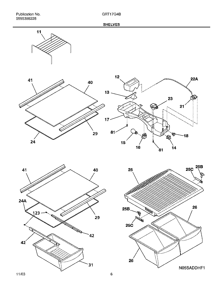 SHELVES Diagram and Parts List for GRT17G4BW2  Gibson Refrigerator