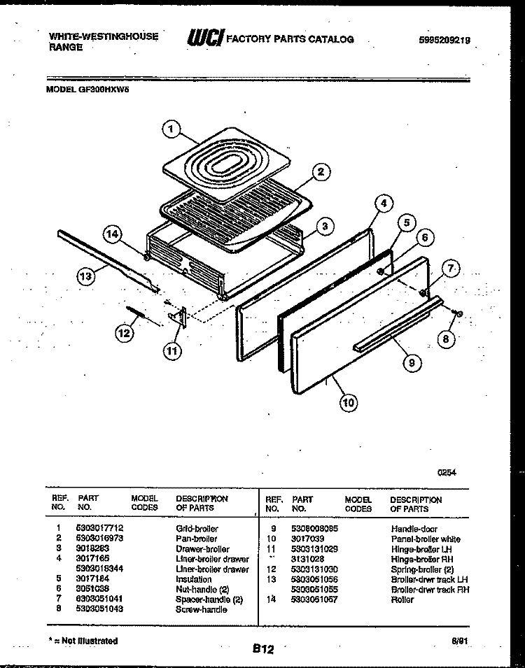 BROILER DRAWER PARTS Diagram and Parts List for GF300HXW5  Frigidaire Range