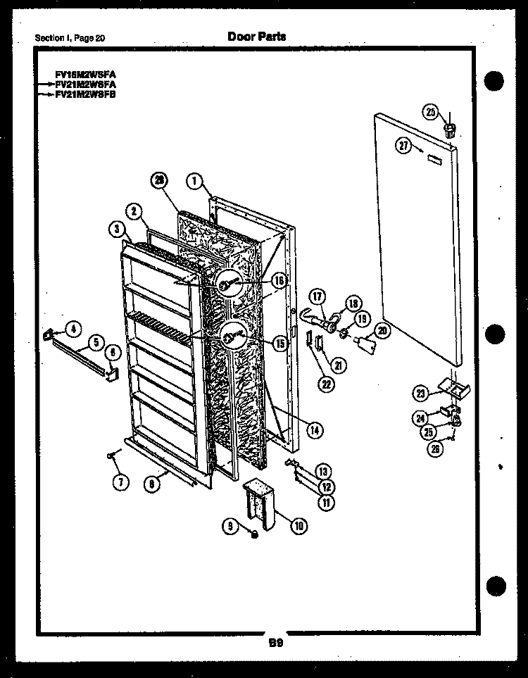DOOR PARTS Diagram and Parts List for FV05M2WSFA  Frigidaire Freezer