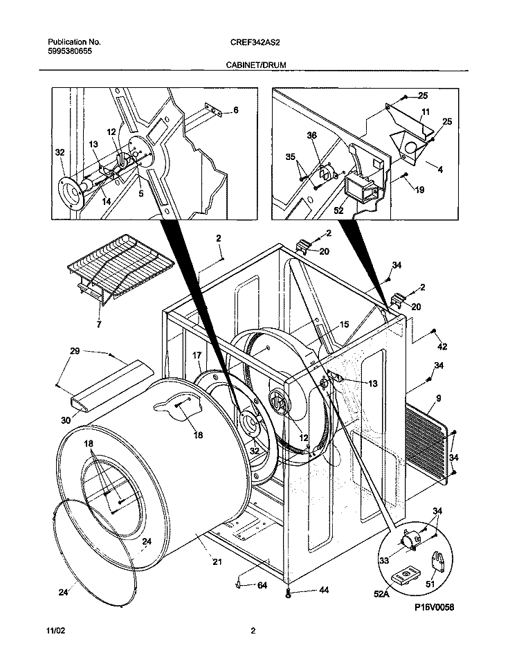 CABINET / DRUM Diagram and Parts List for CREF342AS2  Frigidaire Dryer