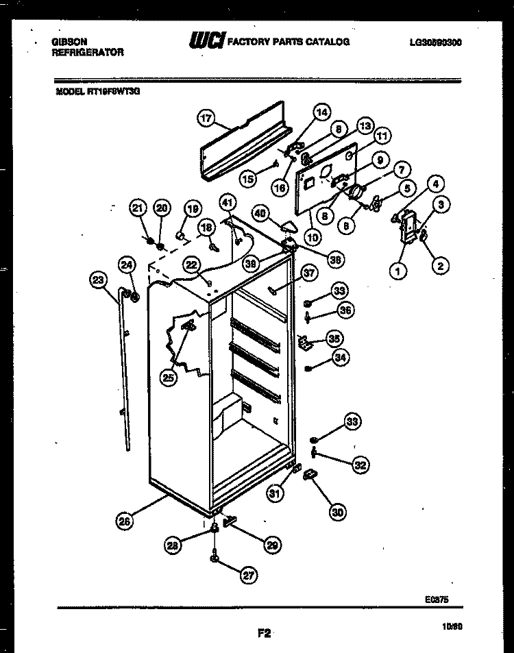 CABINET PARTS Diagram and Parts List for RT19F8WT3G  Gibson Refrigerator