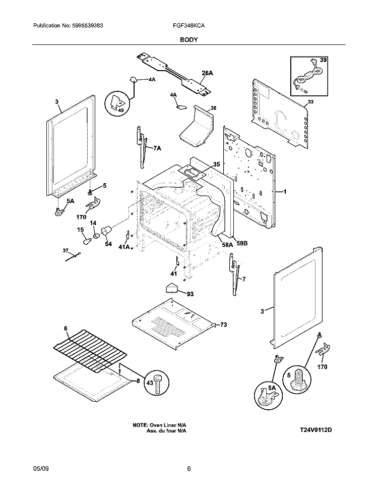 BODY Diagram and Parts List for FGF348KCA  Frigidaire Range
