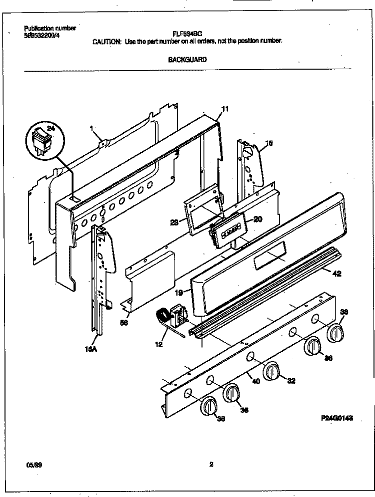BACKGUARD Diagram and Parts List for FLF334BGDE  Frigidaire Range