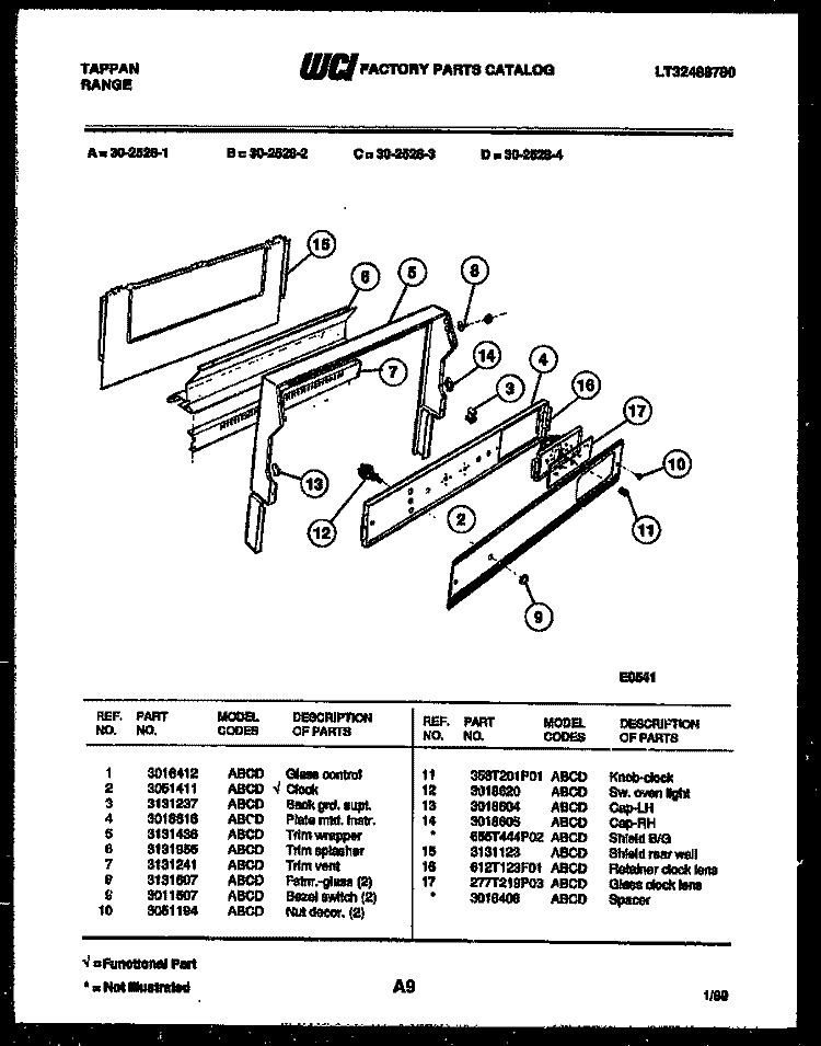 BACKGUARD Diagram and Parts List for 30-2528-00-03  Tappan Range