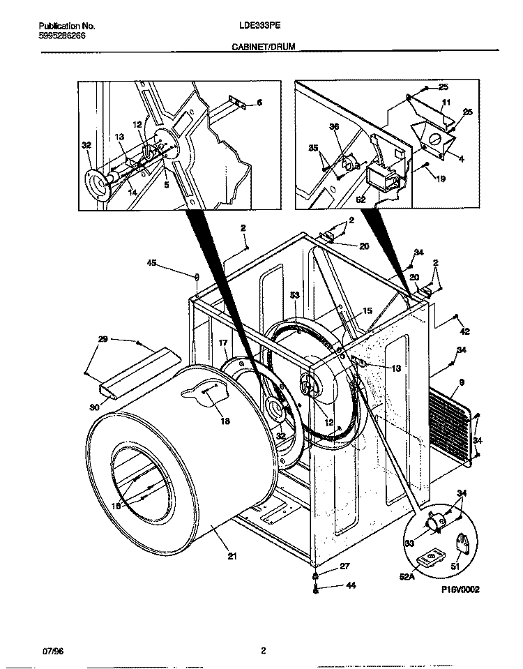 CABINET / DRUM Diagram and Parts List for LDE333PEW0  Frigidaire Dryer