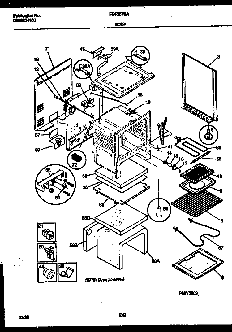 BODY PARTS Diagram and Parts List for FEF357BADA  Frigidaire Range