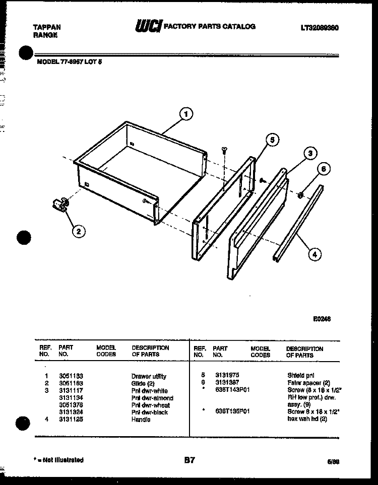 DRAWER PARTS Diagram and Parts List for 77-8957-00-05  Tappan Range