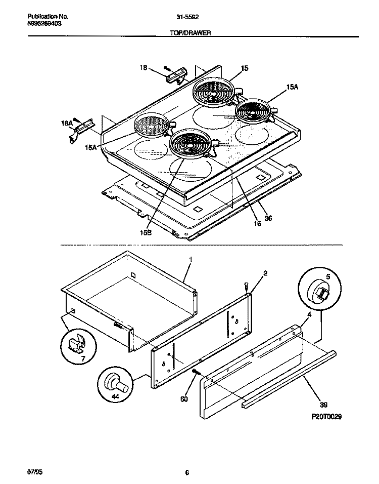 TOP / DRAWER Diagram and Parts List for 31-5592-23-04  Tappan Range