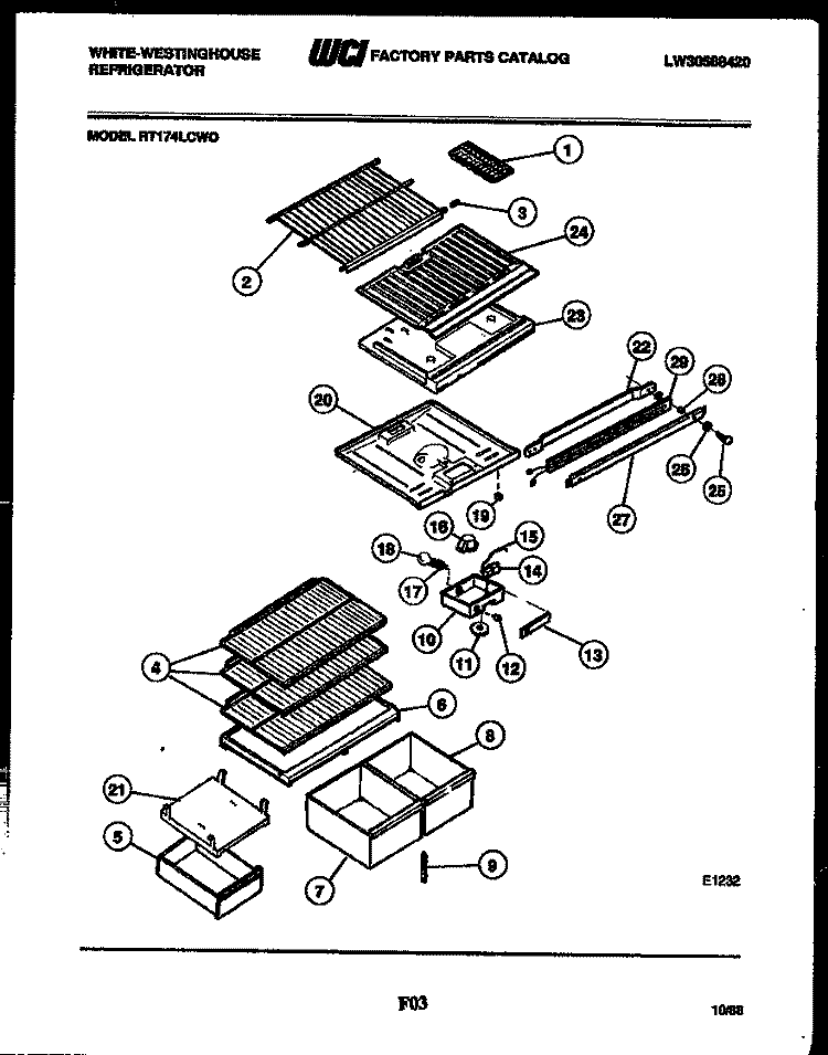 SHELVES AND SUPPORTS Diagram and Parts List for RT216JCH3  Frigidaire Refrigerator