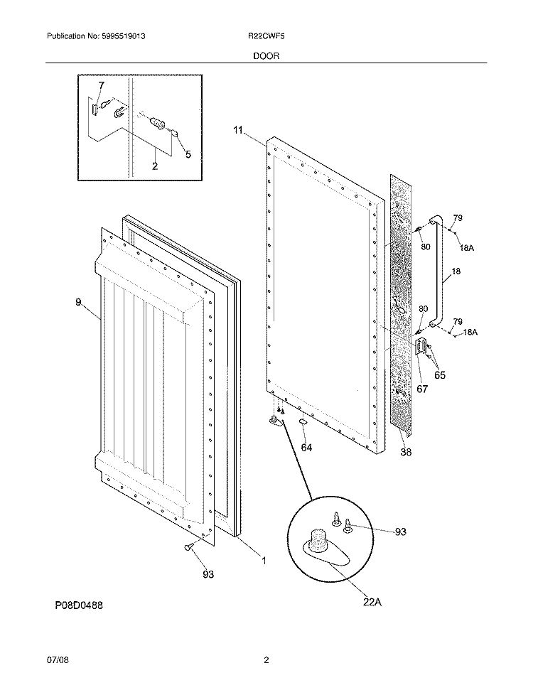 DOOR Diagram and Parts List for R22CWF5  Frigidaire Refrigerator