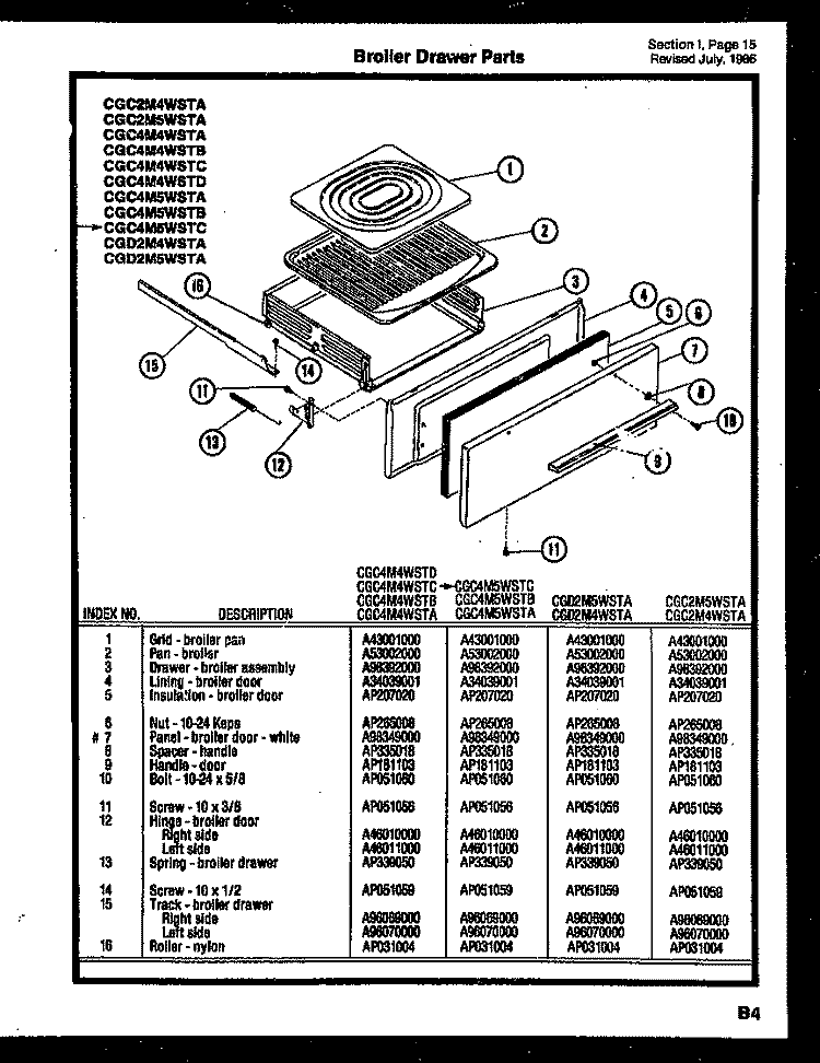 BROILER DRAWER PARTS Diagram and Parts List for CGD2M5WSTA  Gibson Range