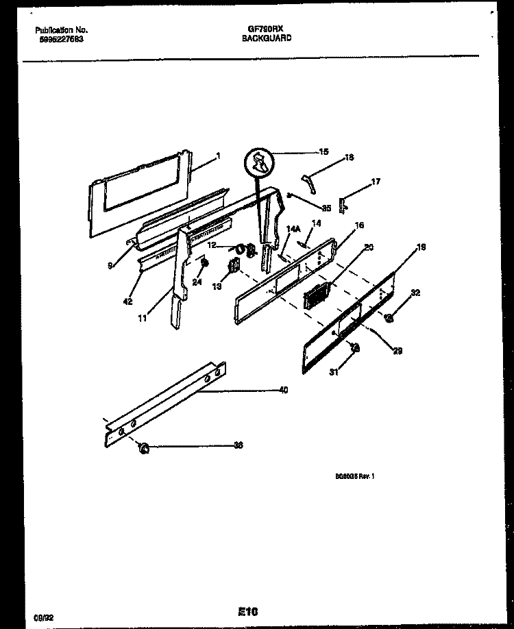 BACKGUARD Diagram and Parts List for GF790RXD1  Frigidaire Range