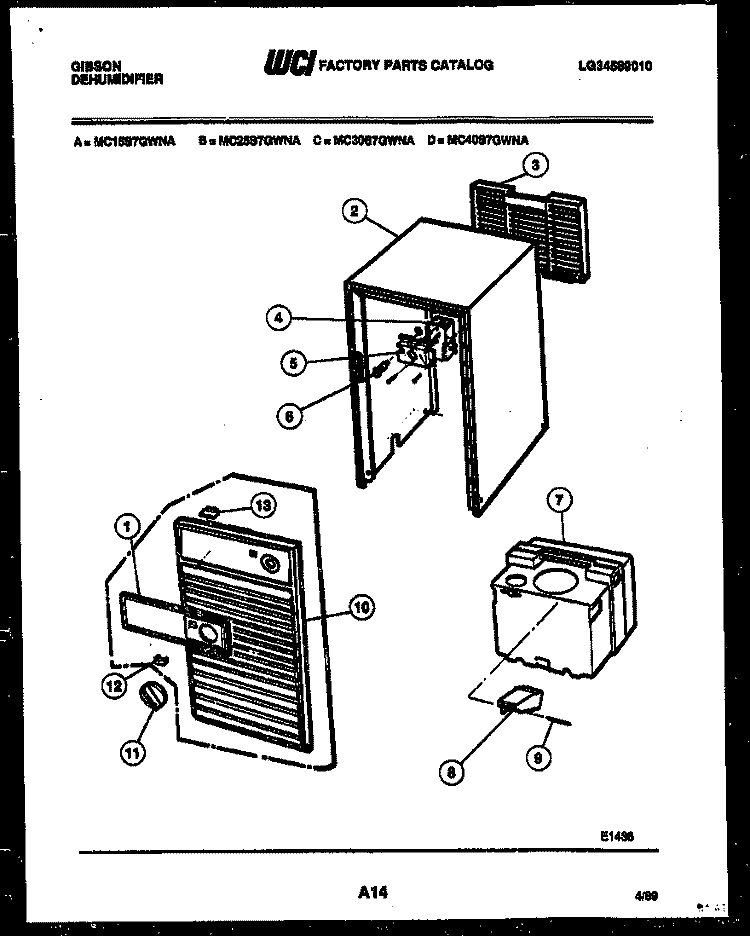 CABINET AND CONTROL PARTS Diagram and Parts List for MC15S7GWNA  Gibson Dehumidifier