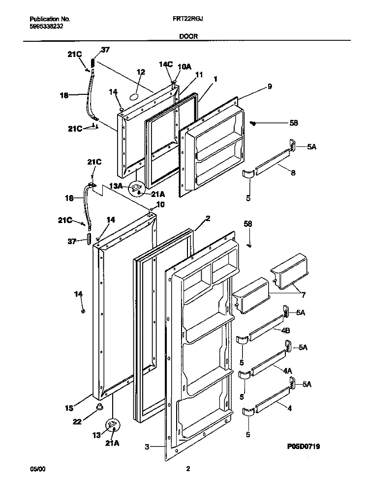 DOOR Diagram and Parts List for FRT22RGJB1  Frigidaire Refrigerator