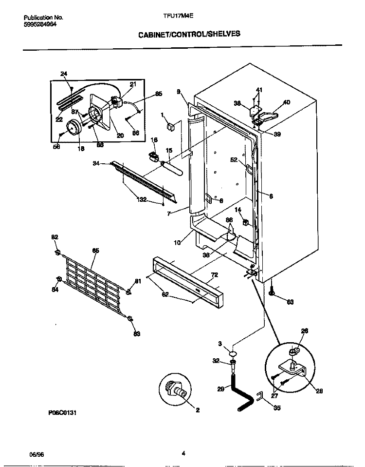 CABINET / CONTROLS / SHELVES Diagram and Parts List for TFU17M4EW0  Tappan Freezer
