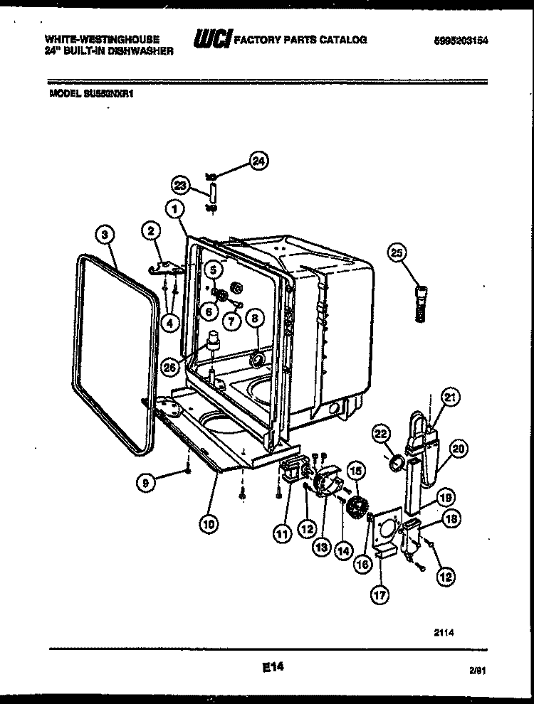 TUB AND FRAME PARTS Diagram and Parts List for SU550NXR1  Frigidaire Dishwasher