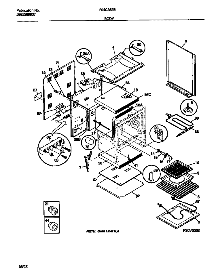 BODY Diagram and Parts List for F04C352BSB  Frigidaire Range