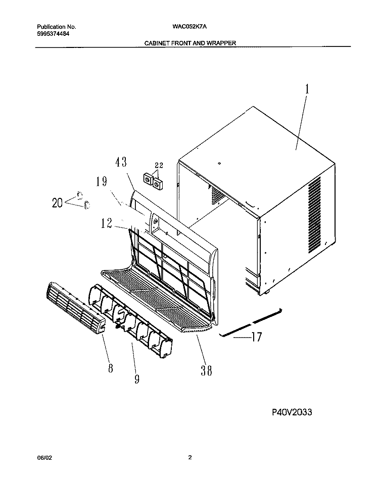 CABINET Diagram and Parts List for WAC052K7A7  Westinghouse Air Conditioner