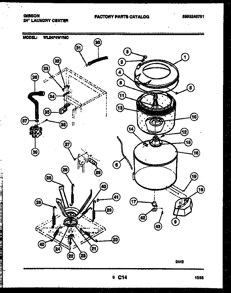 TUB AND WATER INLET Diagram and Parts List for WL24F4WYMC  Gibson Washer