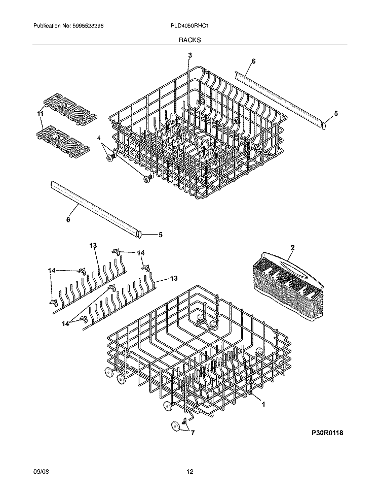 RACKS Diagram and Parts List for PLD4050RHC1  Frigidaire Dishwasher