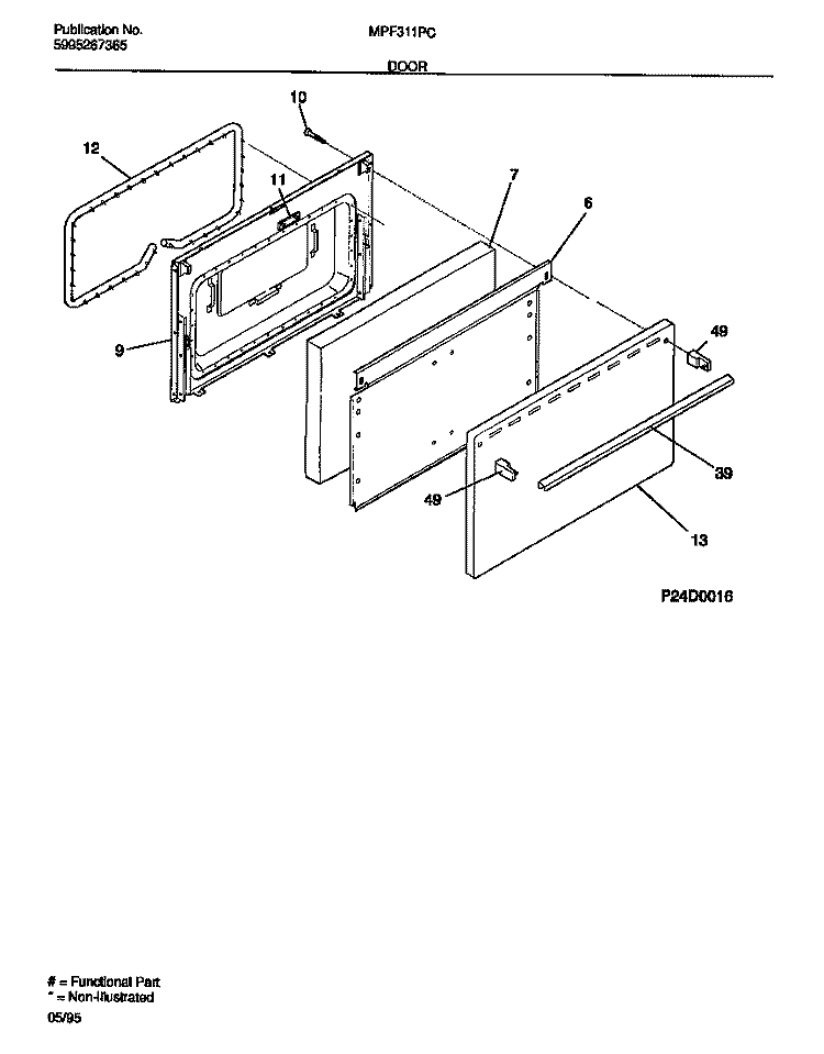 DOOR Diagram and Parts List for MPF311PCDA  Tappan Range