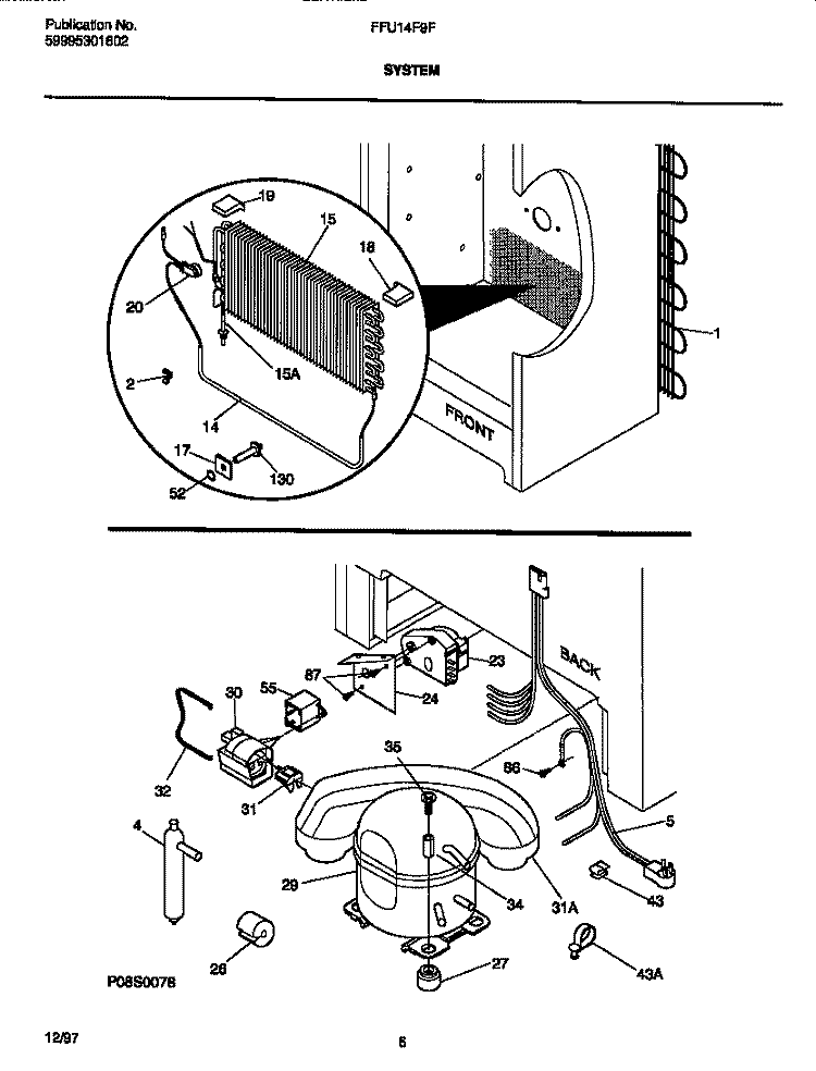 SYSTEM Diagram and Parts List for FFU14F9FW1  Frigidaire Freezer