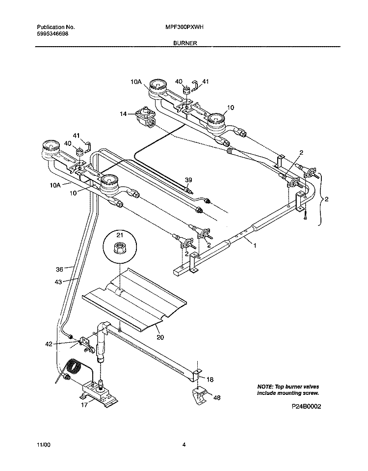BURNER Diagram and Parts List for MPF300PXWH  Uni Range