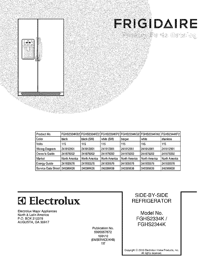 COVER Diagram and Parts List for FGHS2334KQ2  Frigidaire Refrigerator