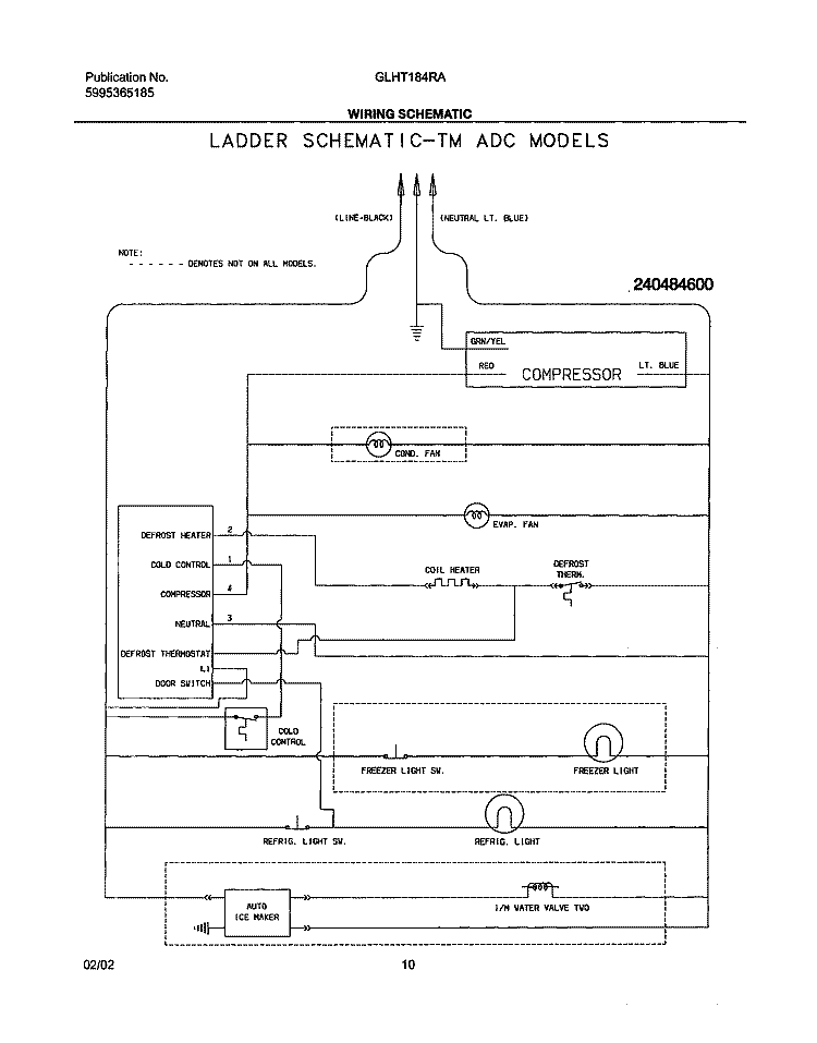 WIRING SCHEMATIC Diagram and Parts List for GLHT184RAQ2  Frigidaire Refrigerator
