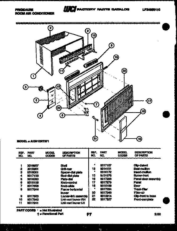 CABINET PARTS Diagram and Parts List for AHW12NT5F1  Frigidaire Air Conditioner