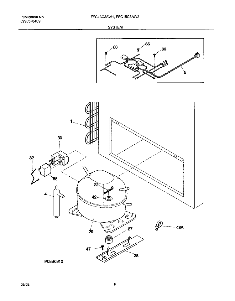 SYSTEM Diagram and Parts List for FFC13C3AW1  Frigidaire Freezer