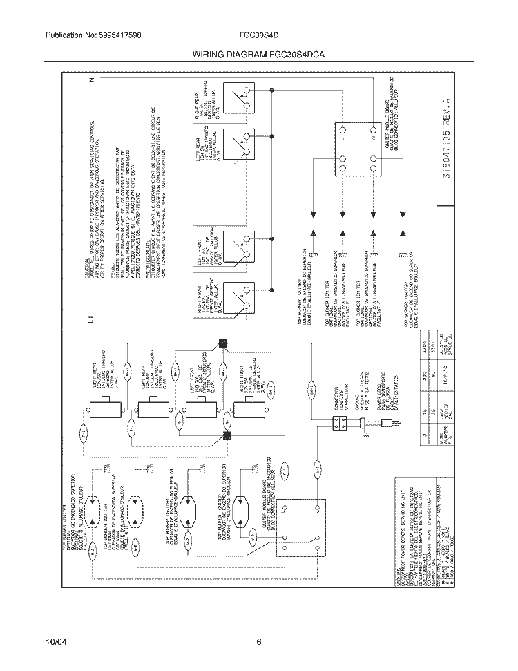 WIRING DIAGRAM Diagram and Parts List for FGC30S4DCB  Frigidaire Cooktop