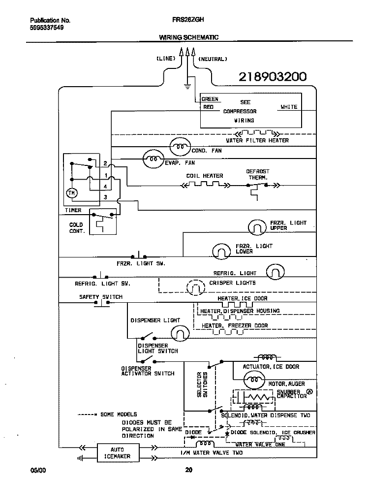 WIRING DIAGRAM Diagram and Parts List for FRS26ZGHD3  Frigidaire Refrigerator