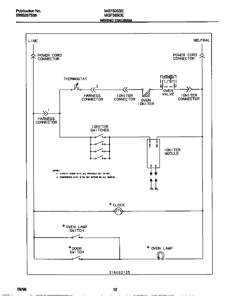 WIRING DIAGRAM Diagram and Parts List for MGF335CESA  Frigidaire Range
