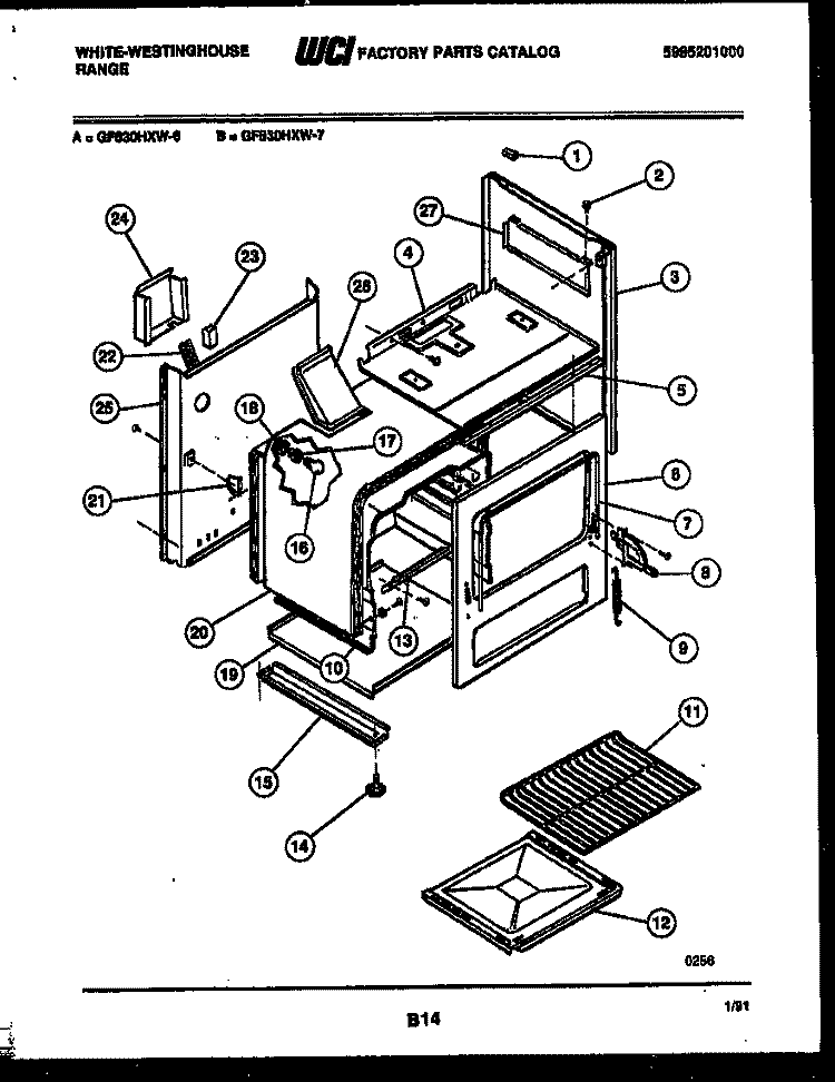 BODY PARTS Diagram and Parts List for GF830HXD7  Frigidaire Range