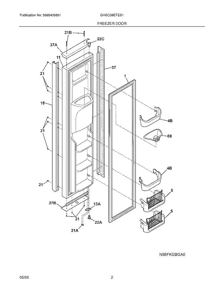 FREEZER DOOR Diagram and Parts List for GHSC39ETES1  Frigidaire Refrigerator