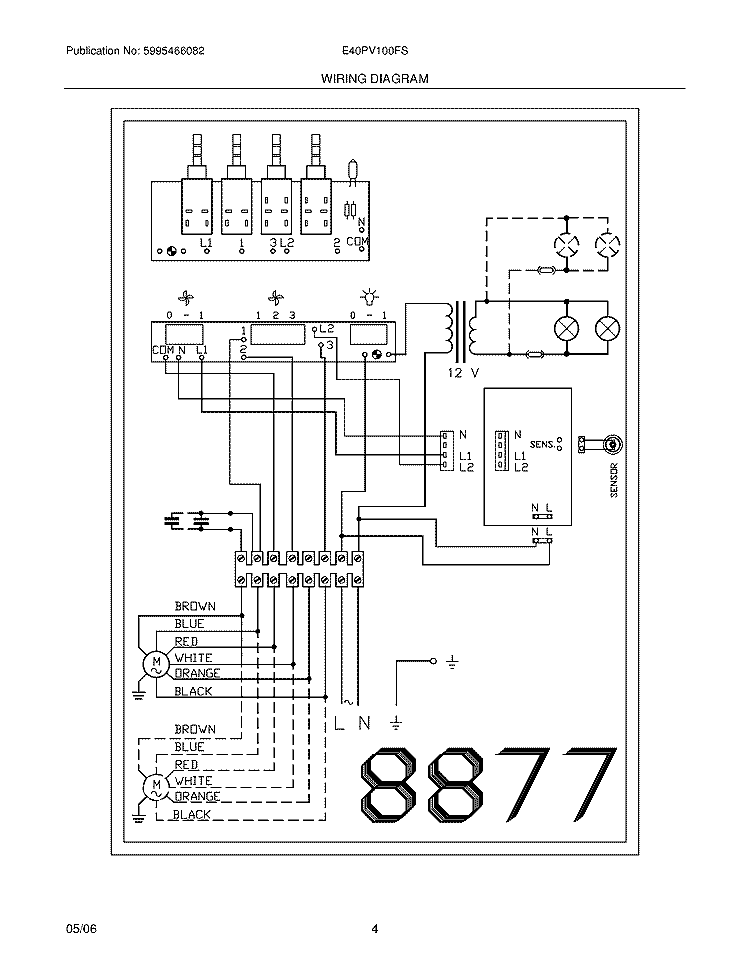 WIRING DIAGRAM Diagram and Parts List for E40PV100FS  Electrolux Range Hood