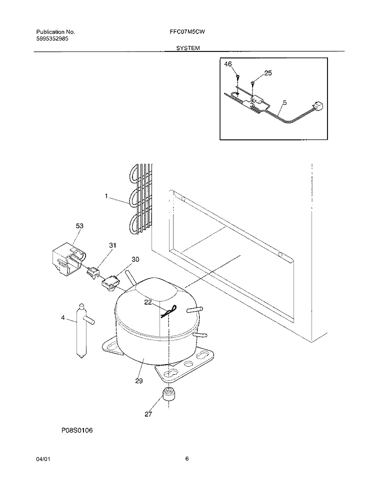 SYSTEM Diagram and Parts List for FFC07M5CW4  Frigidaire Freezer