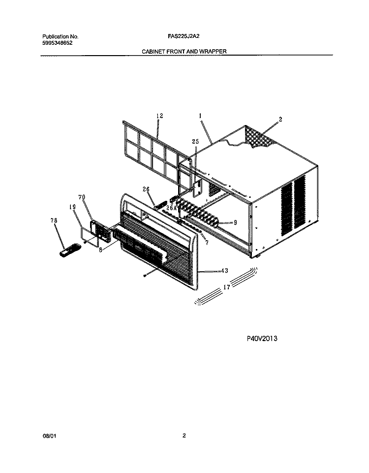 WRAPPER Diagram and Parts List for FAS225J2A2  Frigidaire Air Conditioner