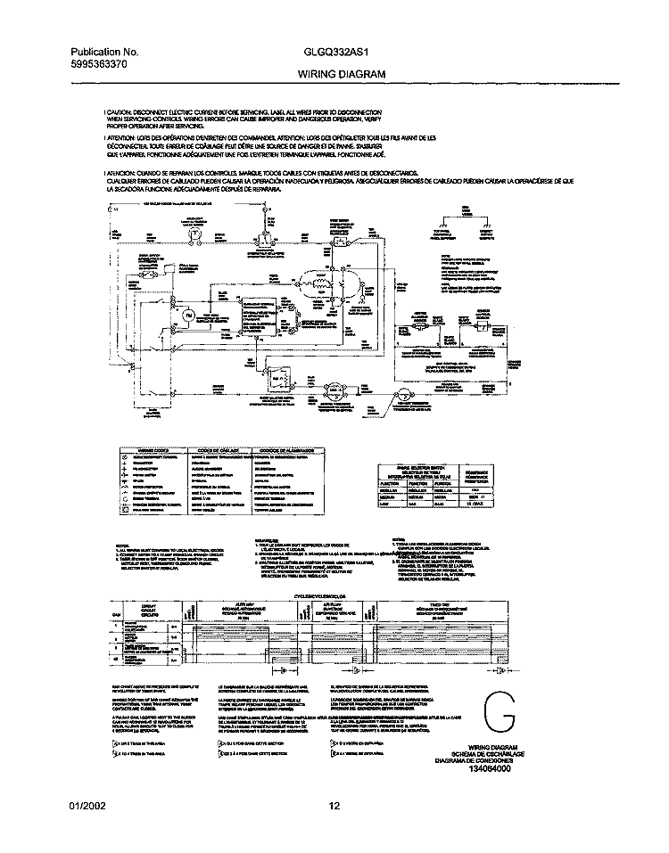 134064000 WIRING DIAGRAM Diagram and Parts List for GLGQ332AS1  Frigidaire Dryer