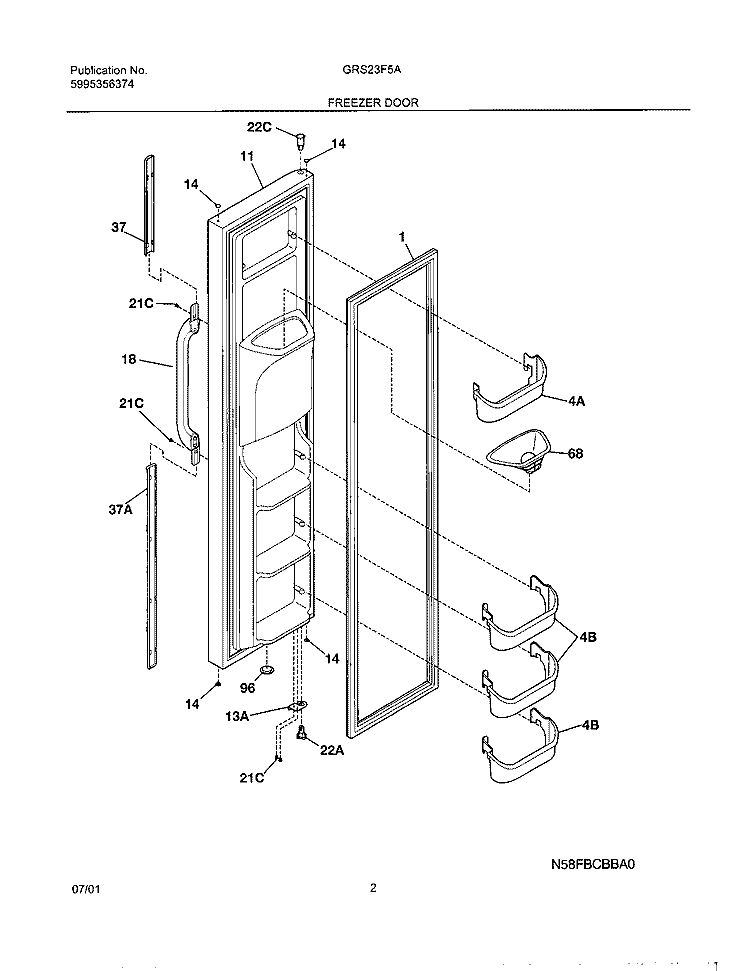 FREEZER DOOR Diagram and Parts List for GRS23F5AQ1  Gibson Refrigerator