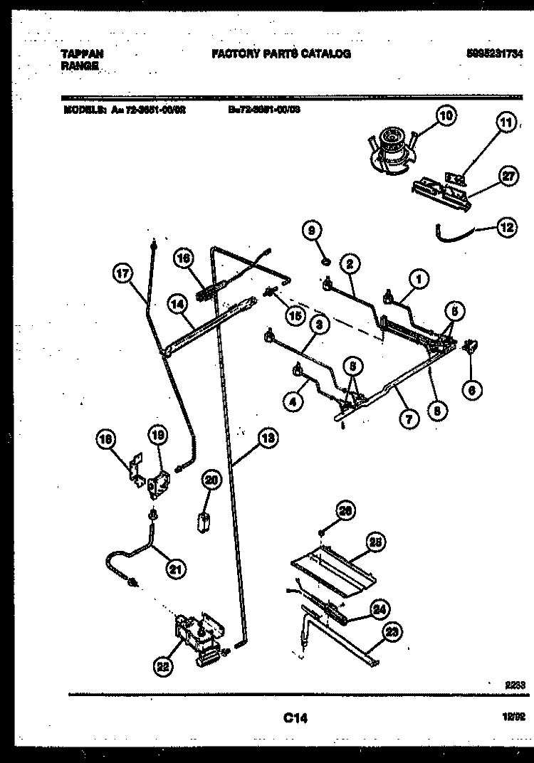BURNER, MANIFOLD AND GAS CONTROL Diagram and Parts List for 72-3651-23-02  Tappan Range