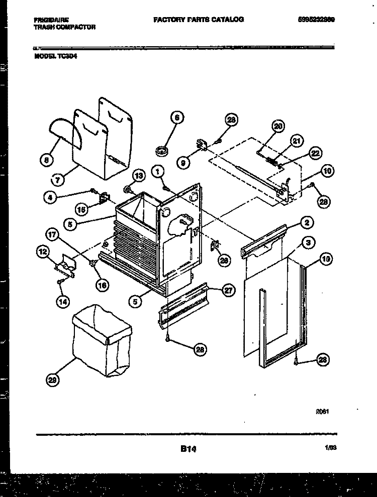 LATCH AND CONTAINER PARTS Diagram and Parts List for TC3DA4  Frigidaire Trash Compactor