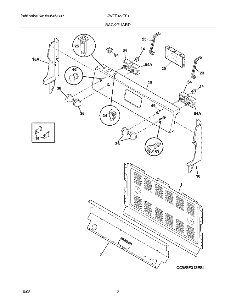 BACKGUARD Diagram and Parts List for CWEF322ES1  Westinghouse Range