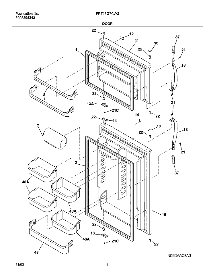 DOOR Diagram and Parts List for FRT18G7CW2  Frigidaire Refrigerator