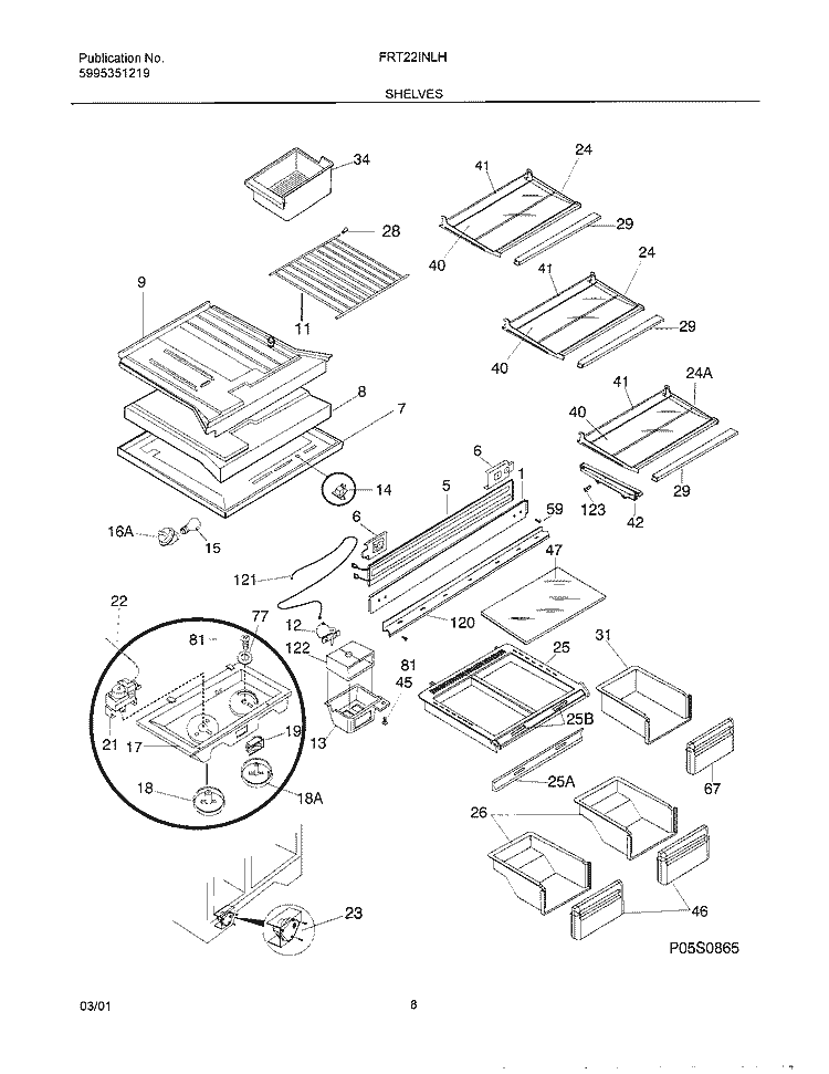 SHELVES Diagram and Parts List for FRT22INLHD5  Frigidaire Refrigerator